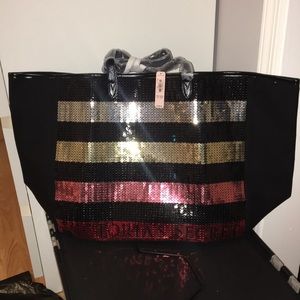 Victoria’s Secret sequin tote w/  makeup bag
